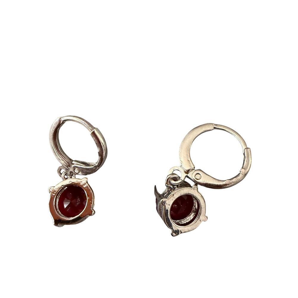 925 stamp Color silver Ruby Red CZ Drop Earring Sterling Lever-Backs - Picture 4 of 5